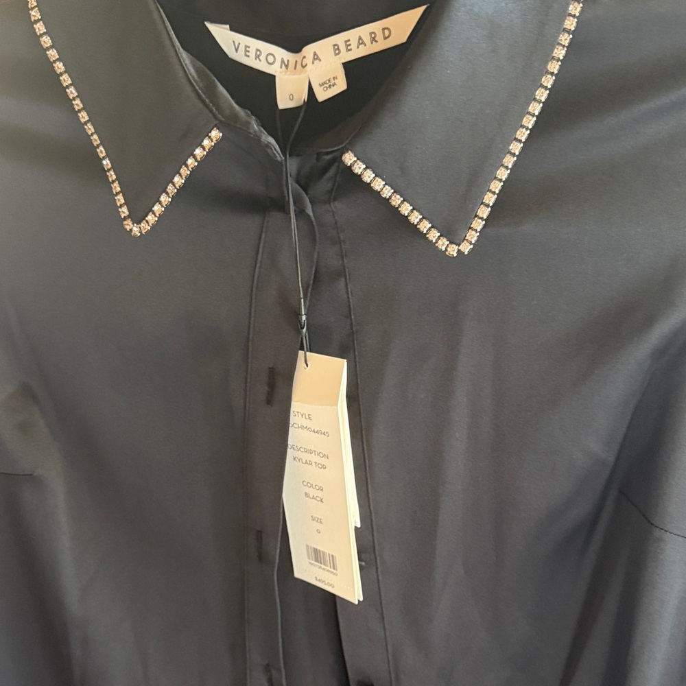 Veronica Beard Kylar Rhinestone Button-Down Silk Top Blouse - Picture 7 of 16